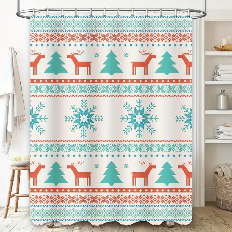 Tu Winter Snowflakes Reindeer Shower Curtain Christmas Holiday Bathroom Decor Waterproof Fabric Festive Home Dcor Modern Style