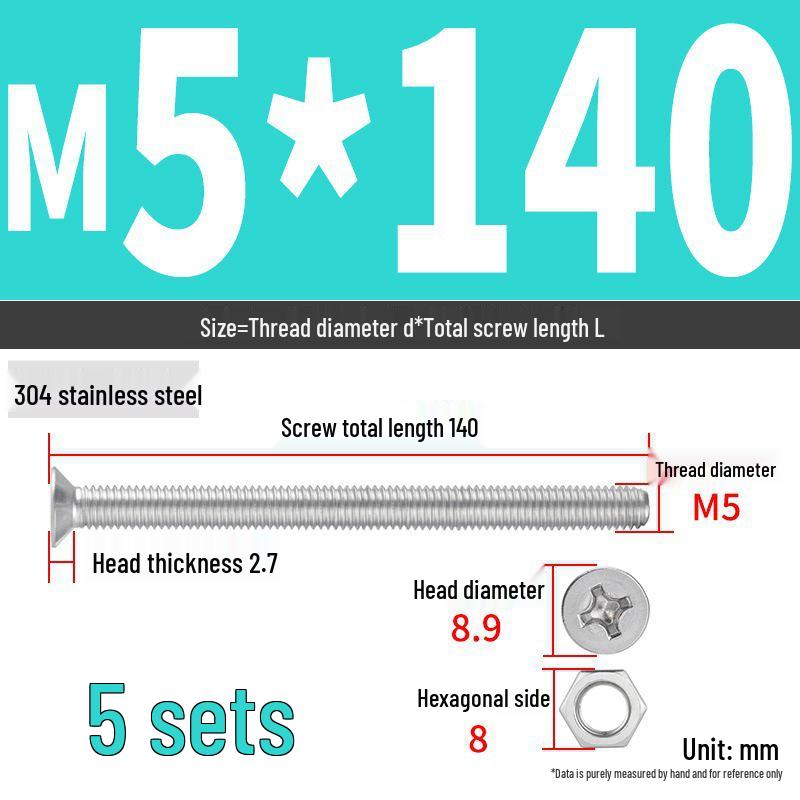 304 Stainless Steel Extra Long Phillips Flat Head Screws and Nuts Set (2M, 3M, 4M)