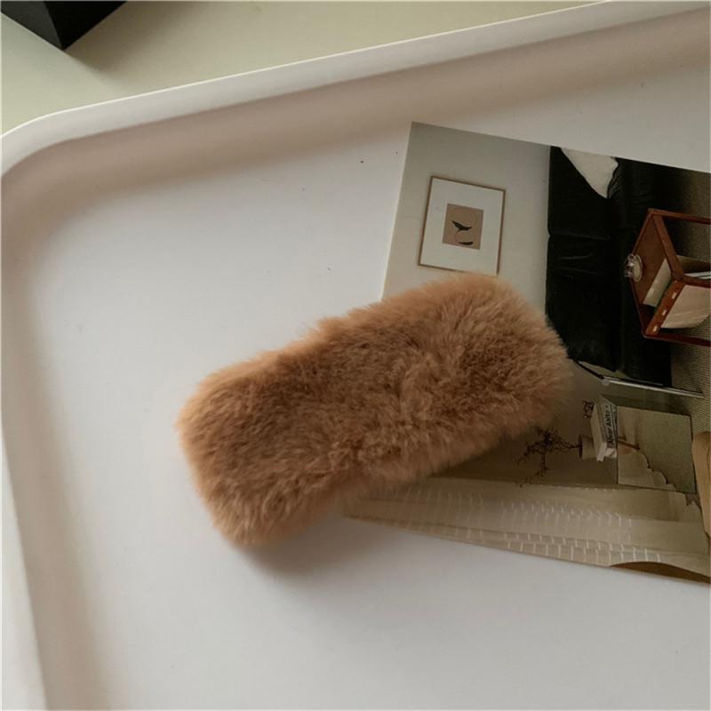 1/3/5Pcs Autumn Winter Hair Clips For Girl Woman Waterdrop Square Barrettes Solid Color Faux Fur BB Hairpins Soft Hair Accessory