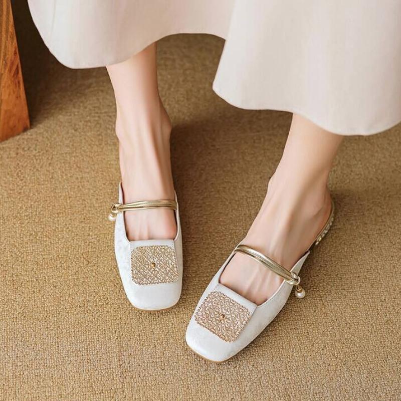 Fashion Crystal Luxury Square Toe Slippers Women Sandals High Heels Mules Shoes Summer Designer 2025 Brand Sexy Chunky Pumps Flip Flops