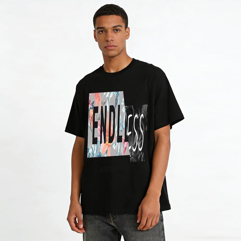 Floral Print ENDLESS Graphic Tee Casual Loose Everyday Top Pure cotton T-shirt