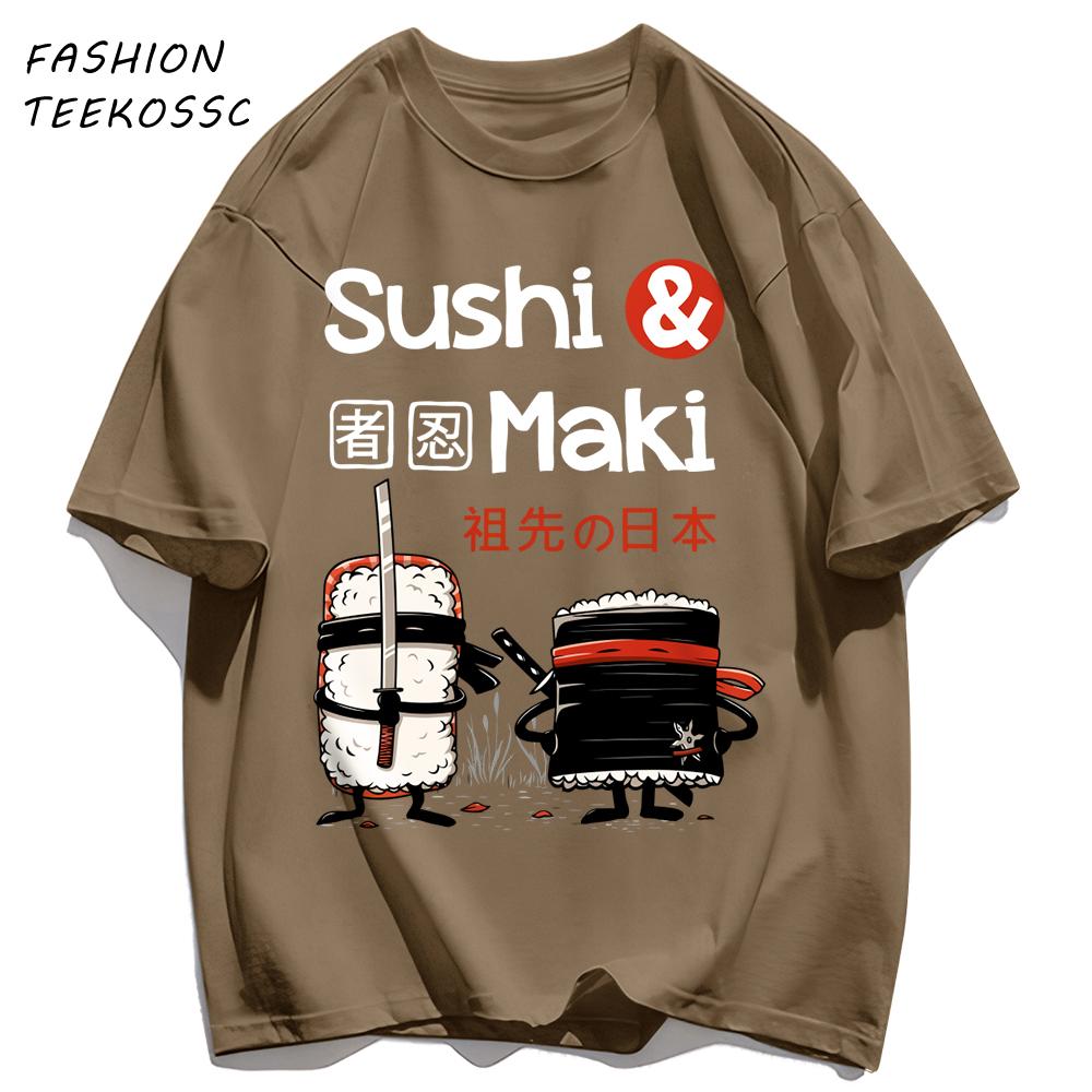 Sushi MakiS Japanese Cuisine Printing Men T Shirt Colour Casual Tops Cotton Trendy Tee Shirts Hip Hop Crewneck Man Clothes