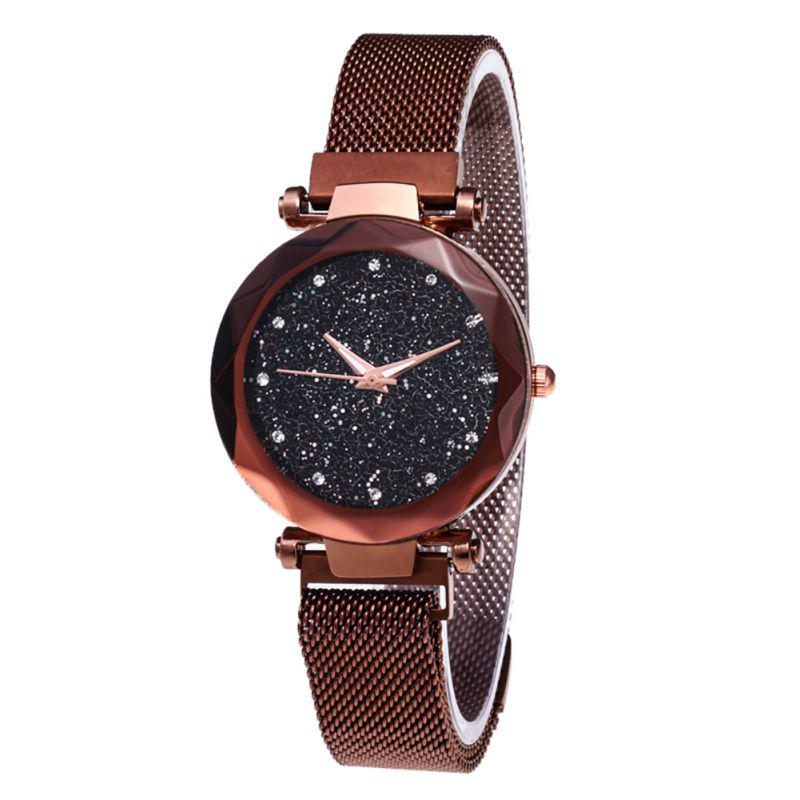Women's Prismatic Glass Scale Starry Sky Stainless Steel Bracelet Mesh Band Quartz Wrist Watch