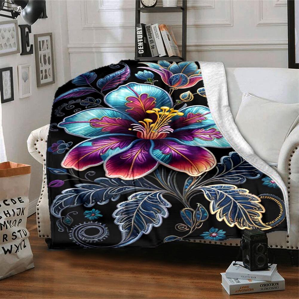 1pc Fantasy Flower Blanket Lightweight Flannel Blanket Throw Blanket For Sofa, Bed, Travel, Camping, Livingroom, Couch, Chair, And Bed yy2509026185