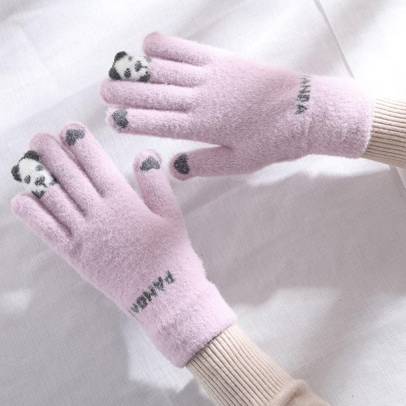 Niedliche Strickhandschuhe für Damen Herren Fingerlose Touchscreen-Handschuhe Winter Warm Plüsch Fäustlinge Radfahren Kalt Vollfingerhandschuhe