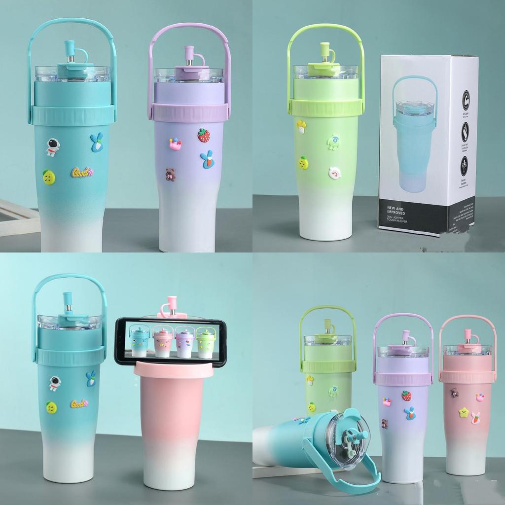 Gradual Blue 1200ml Steel Travel Mug With Straw Insulated For 12-24 Hours Laser Engraving