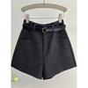 Plus Size Gray Woolen Wide-Leg A-Line Shorts for Petite Women - High-Waisted Slimming Casual Bootcut Pants for Spring and Autumn