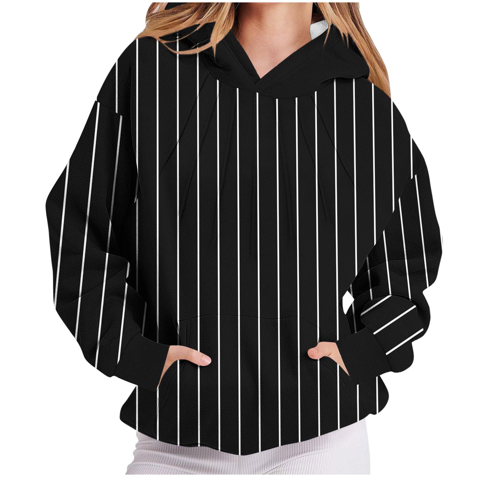 

Women s Chest Pleated Vertical Stripes Long-sleeved Hooded Sweatshirt L