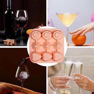 Silicone Ice Cube Tray with Whiskey Shapes Diamonds Heart Rose Lid Large 3-in-1 Ice