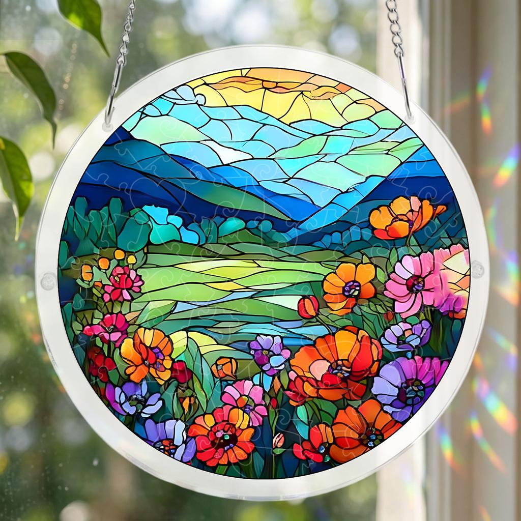Akrylové puzzle lze zavěsit na dveře, do zahrad, pro vnitřní i venkovní dekoraci. Akrylové puzzle Lapač slunce Závěs na okno