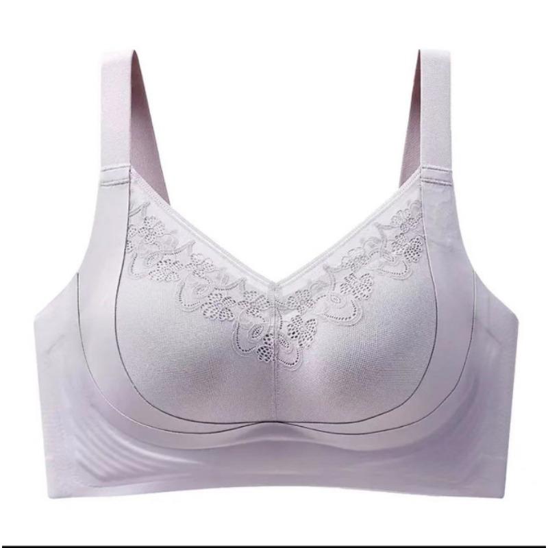 Purple Wireless Support Bra With Lace Detail And Wide Straps M фиолетовый