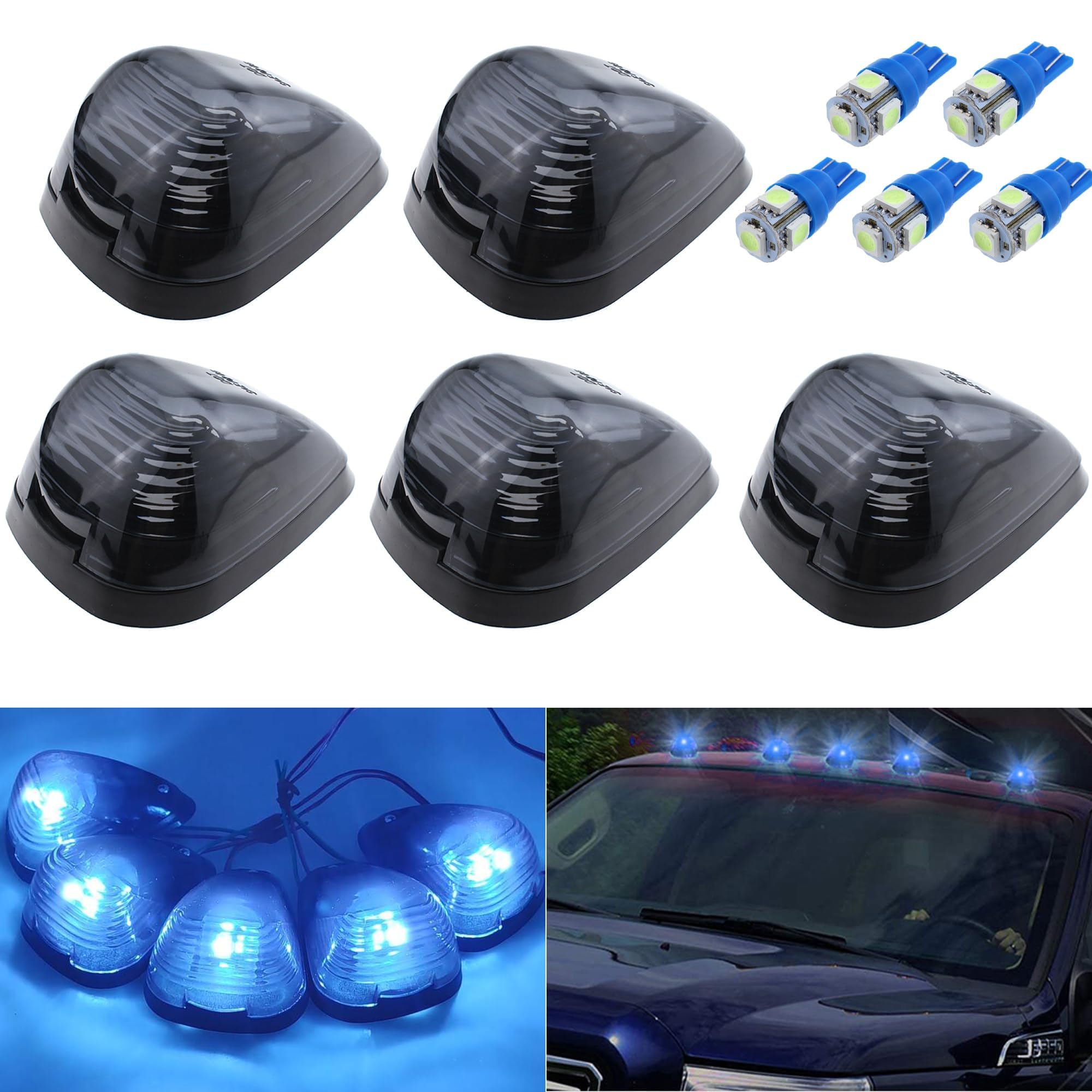 

GLOFE 5X Black Smoke Lens Cab Roof Marker Running Lamp with Ice Blue LED синий