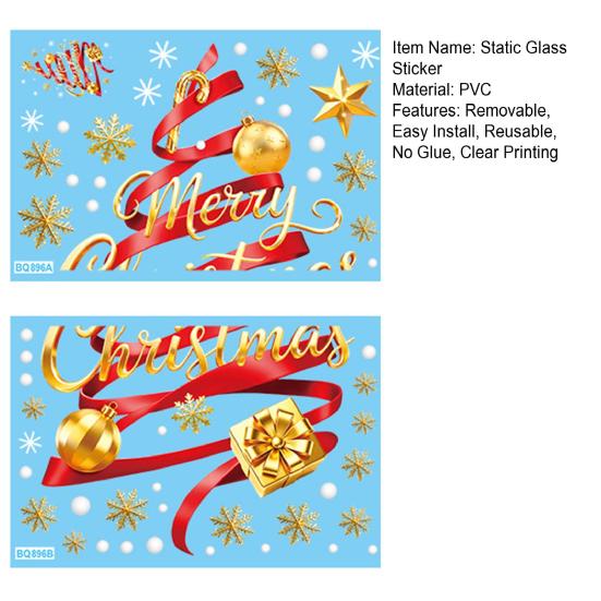 Home Window Ornaments 2Pcs Christmas Static Clings, Tree Stickers with Gift Box Snowflake, Merry Glass Decals for Shop Cafe Door Decor Snowflake