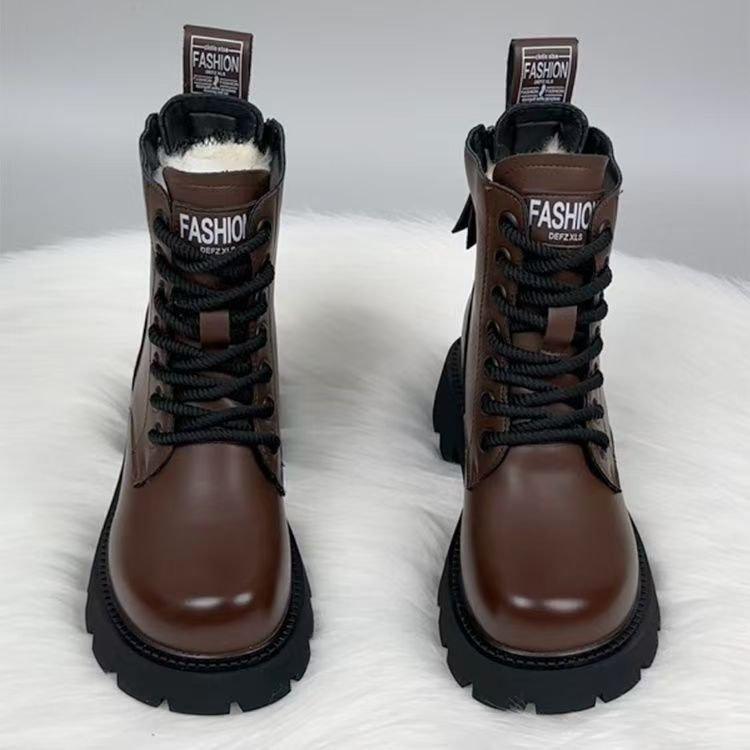 Fleece thickened large cotton boots winter new warm snow boots non-slip thick heel British platform Martin boots