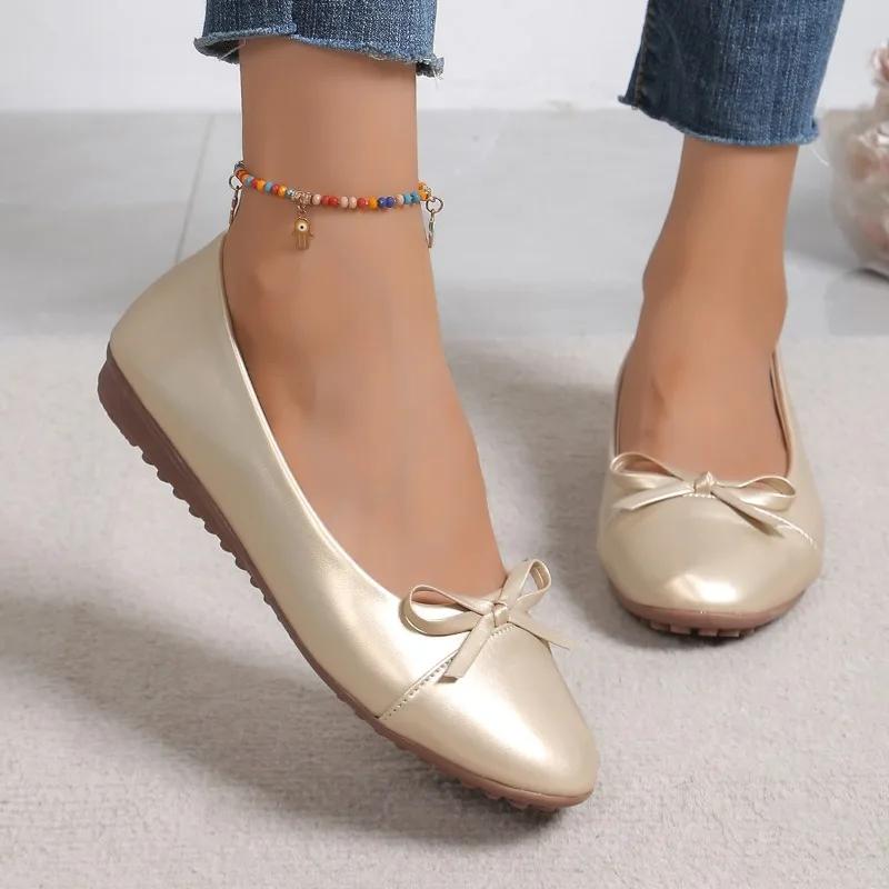 2024 Vielseitige Damenschuhe mit runder Zehenpartie, Schleifendesign, flache Schuhe, Frühlings-Slipper mit flachem Ausschnitt, neue Mode, lässige Schuhe mit weicher Sohle