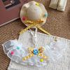 1 Set Cute Flower Cat Outfit Straw Sun Hat And Lace Ruffled Cat Bandana Bib Sweet Pet Accessory with Colorful Pom-Poms for Cats Dogs Photos Parties