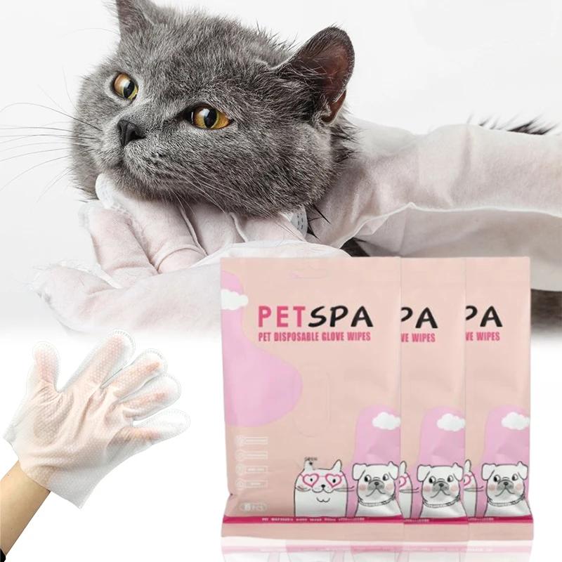 Cat Grooming Supplies 6pcs Pet Disposable Gloves Dog Disposable SPA Massage Gentle Deodorant Deep Cleaning Leave-In Wipes