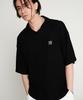 TENER Tnr V-Neck Embroidered Collar Knit T-Shirt Black