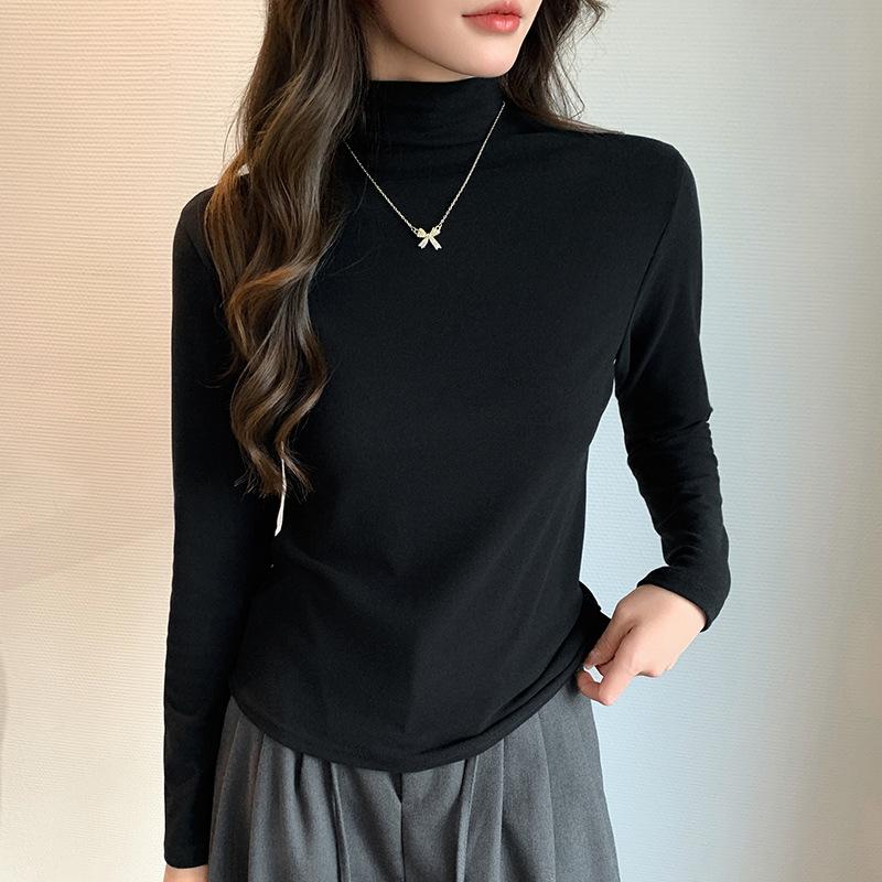 55 Lyocell semi-turtleneck women's season new warm and slim T-shirt
