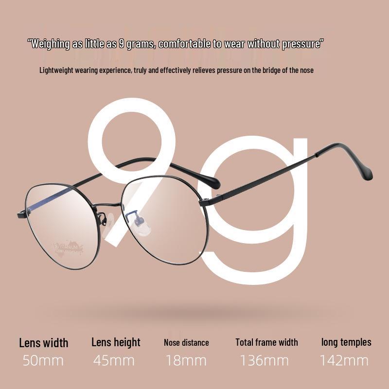 Retro Round Ultra-Light Full-Rim Titanium Eyeglass Frame for Women (Myopia) 32281