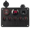 5 Gang Car Switch Panel Car Accessories Marine LED Rocker 12V Outlet Combination Boat Switch Panel Dual USB Port Waterproof Digital Voltmeter
