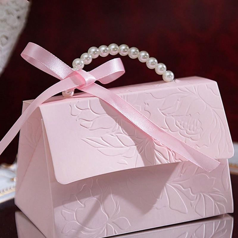 

Простой подарочный пакет для вечеринки, бумажная подарочная коробка с ручкой-жемчужиной, изысканная розовая упаковочная коробка для подарка на День святого Валентина, свадебного подарка S-1pc