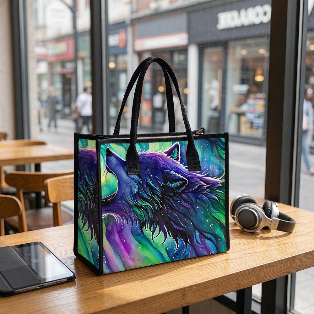 Stylish Wolf Printed Tote Bag Casual Large Capacity Shoulder Handbag for Daily Use