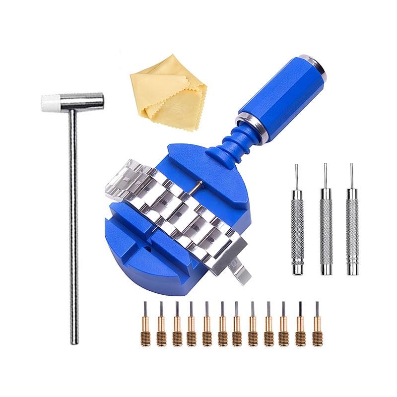18-Piece Watch Repair Tool Kit with Strap Remover, Punch Pin, and Metal Hammer.