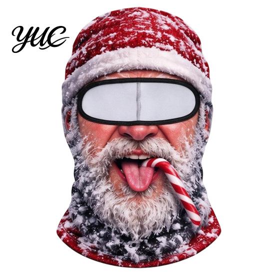 Feiertagskostüm Maske Weihnachten Weihnachtsmann Gesichtsmaske, Lustiger Print Sturmhaube Winddicht Milchseide Kopfbedeckung Faser Nackenwärmer Abdeckung für Außen