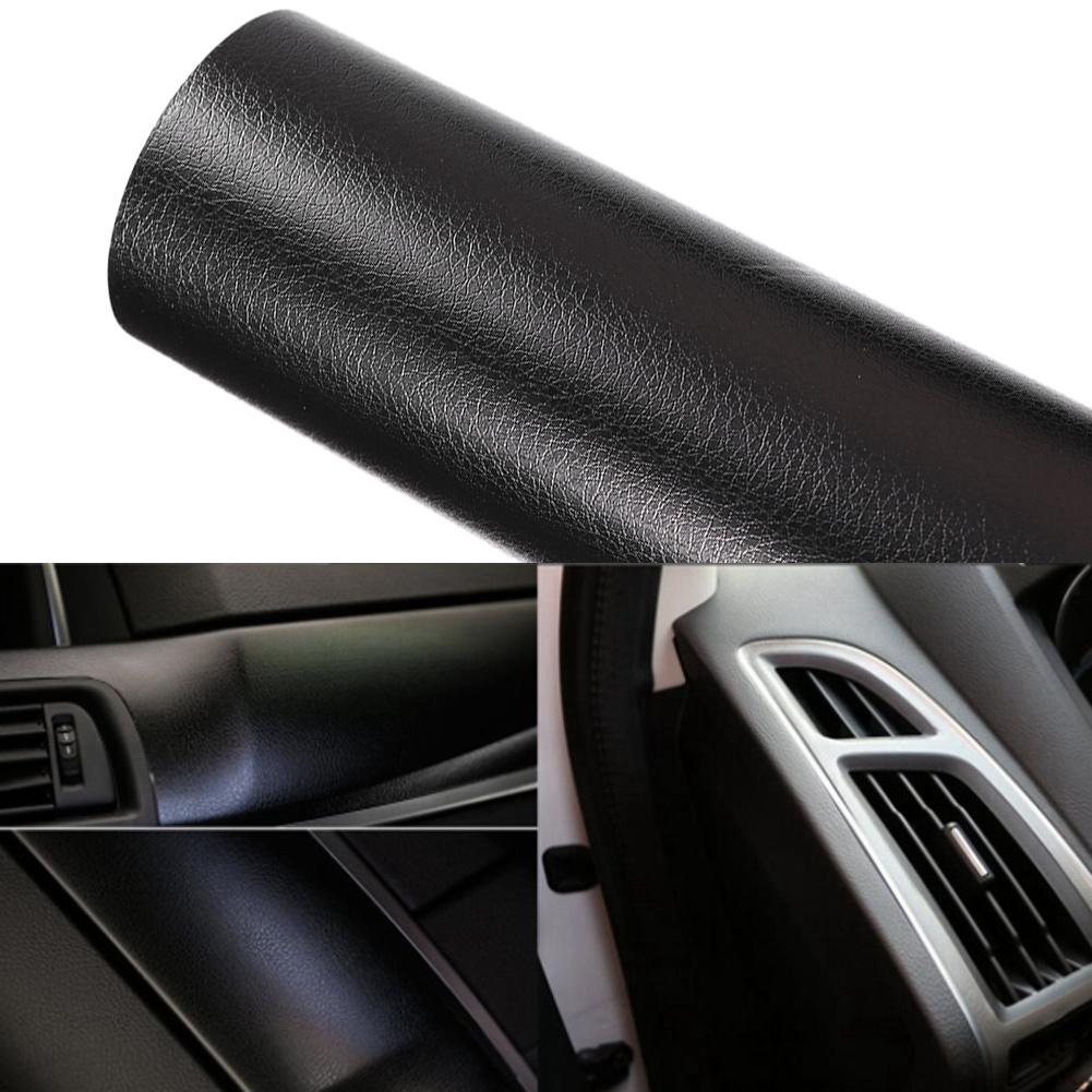 Grão de Couro Preto Adesivo Decorativo para Interior de Carro Película Envoltória para Móveis 30*200cm