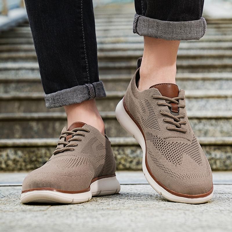 Fashion Retro Style Men's Casual Shoes Lightweight Knitted Walking Shoes Breathable Mesh Outdoor Traveling Flat Shoes