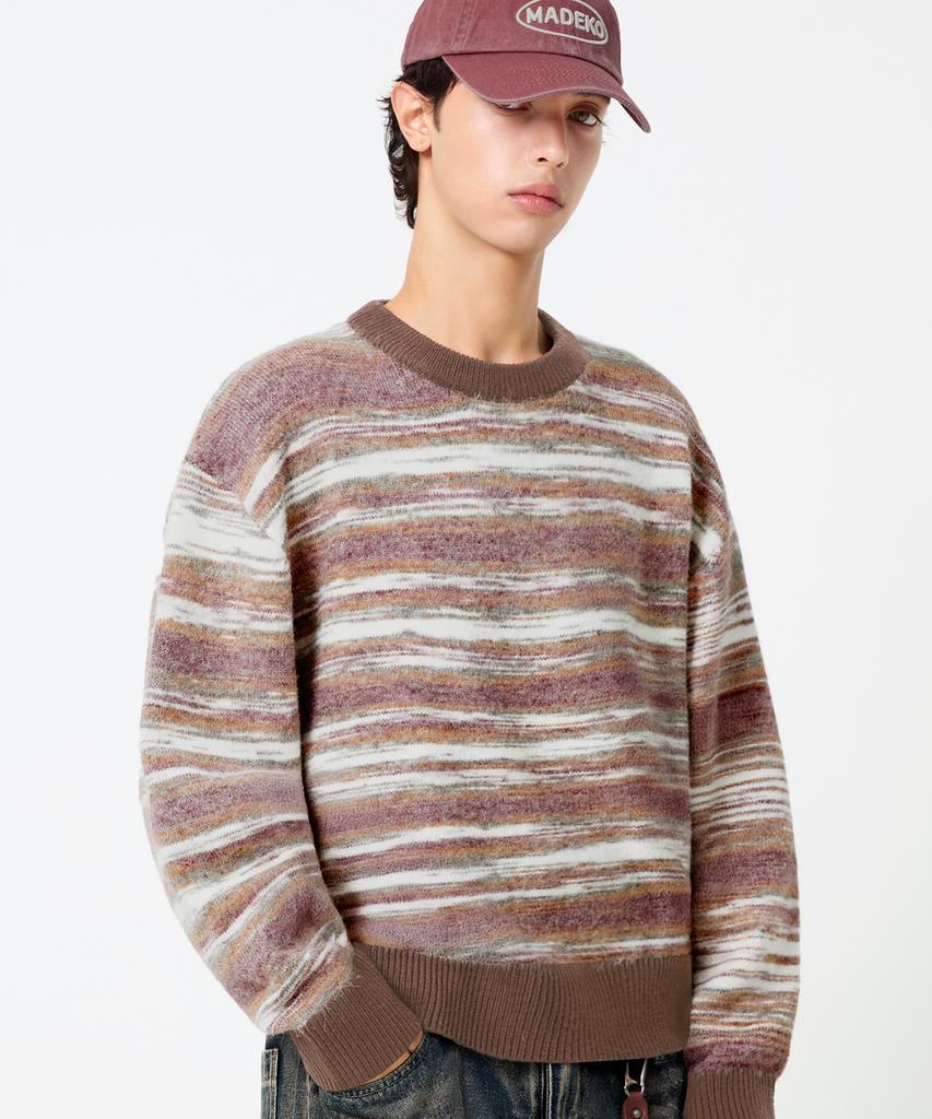 TRILLION Washable Multi-Color Gradient Crewneck Knit_Brown