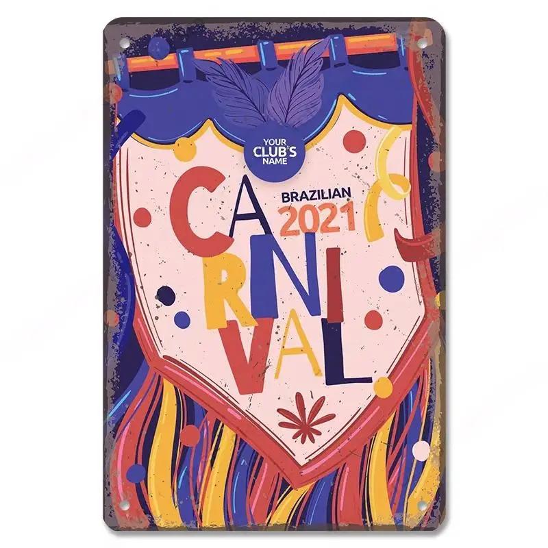 Vintage Brazil Travel Poster Country Flag Metal Tin Signs Retro Carnival Party Metal Plate For Club Home Bar Cafe ART Wall Decor