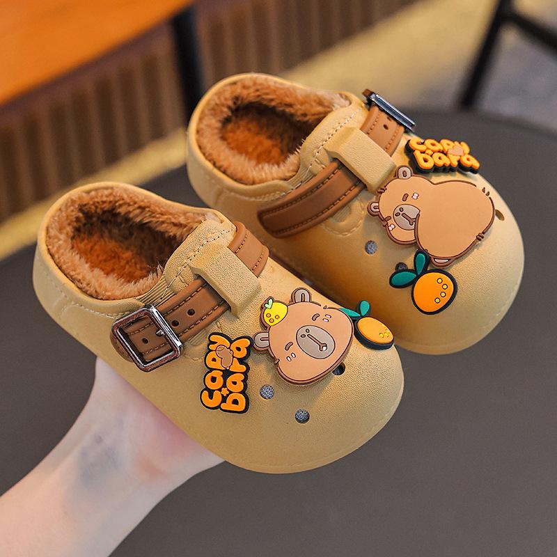 Boys' Winter Fur Capybara Cotton Non-Slip Indoor Shoes