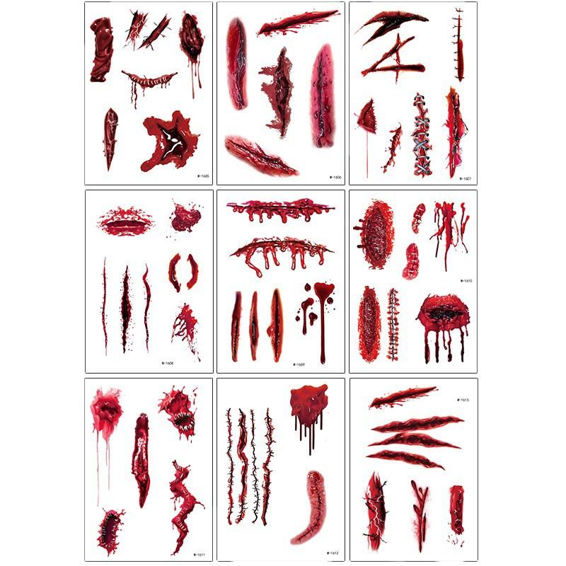 1 Sheets Halloween Scar Tattoos Stickers Temporary Bloodstain Wound Costume Festival Celebration Make Up Arm Face Tattoo