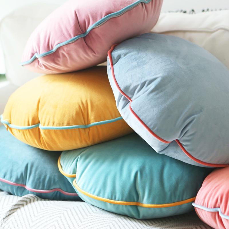 Japanese Style Round Pillow Candy Colore Soft Velvet  Cushion With Fillings Meditation Cushion Bedroom Sofa Bed Nap Pillow