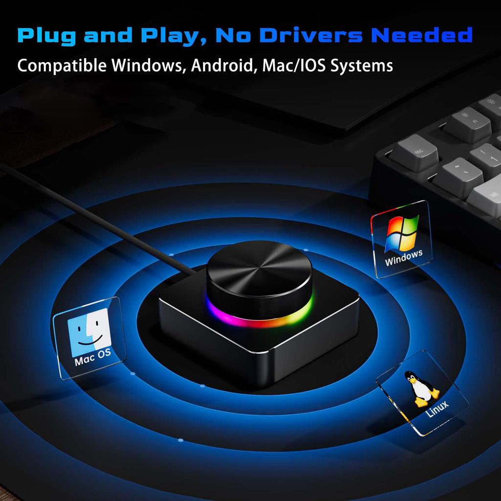 USB Volume Control Multimedia Controller Knob Adjuster Rotary Control Knob Computer Speaker Control For Win7/8/10/XP/Mac