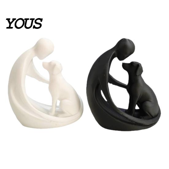 Compact Pet Decoration Dog And Owner Statue Ornament, 3D Printed Sculpture, Nordic Minimalist Decor Desktop for Lover Home Crafts Modern
