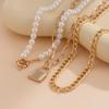 Simple Style Imitation Pearl Ot Buckle Necklace Women, Fashionable Metal Lock-Shaped Pendant Stacked Collarbone Chain