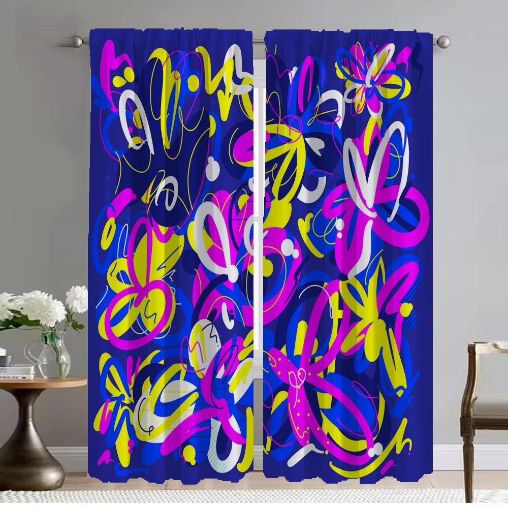 

Anti Mosquito Partition Graffiti Art Tulle Bedroom Curtains Halloween Decoration Room Shades Child Curtain Set Of 2 Elegant Made Polyester Washable W100*H130(CM)-Rod Pocket&2PCS