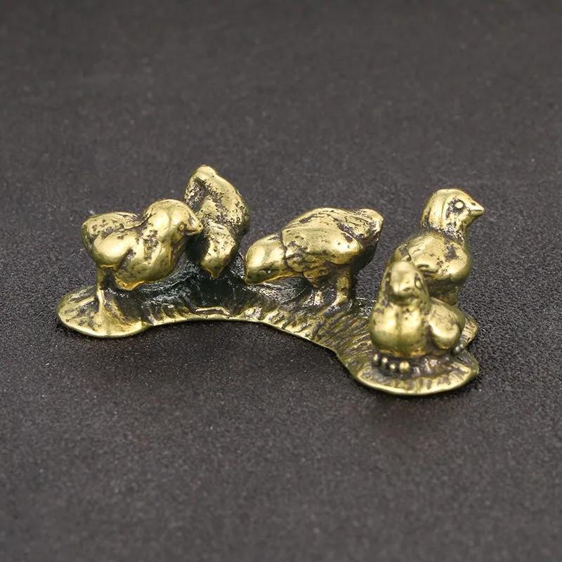 Solid Brass Chicken Rice Figurine Miniature Tea Pet Desktop Small Ornament Animal Home Decoration Accessories Children Gifts