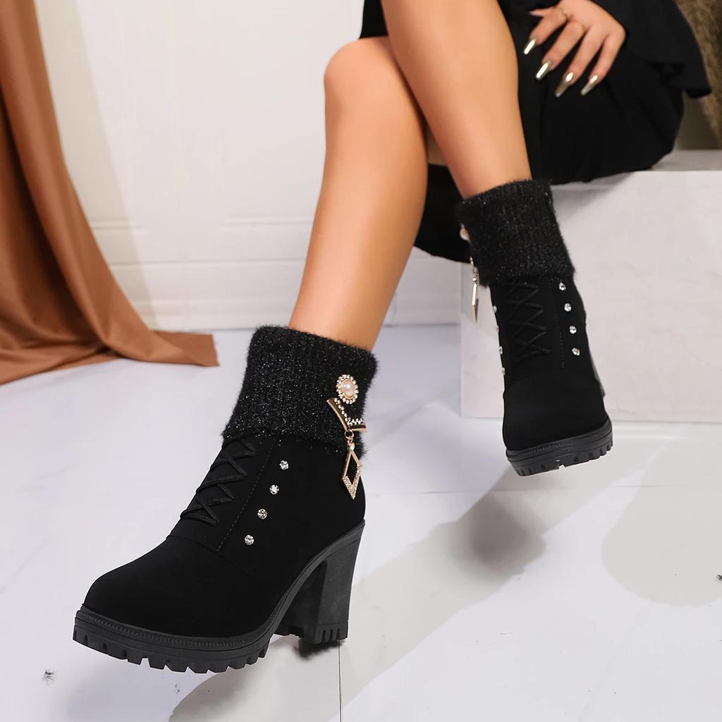 Fashion New Designer Women Shoes Lace Up Ankle Boots Zapatos Mujer Fashion High Heels Ladies Casual Pumps Platform Heel Short Boots