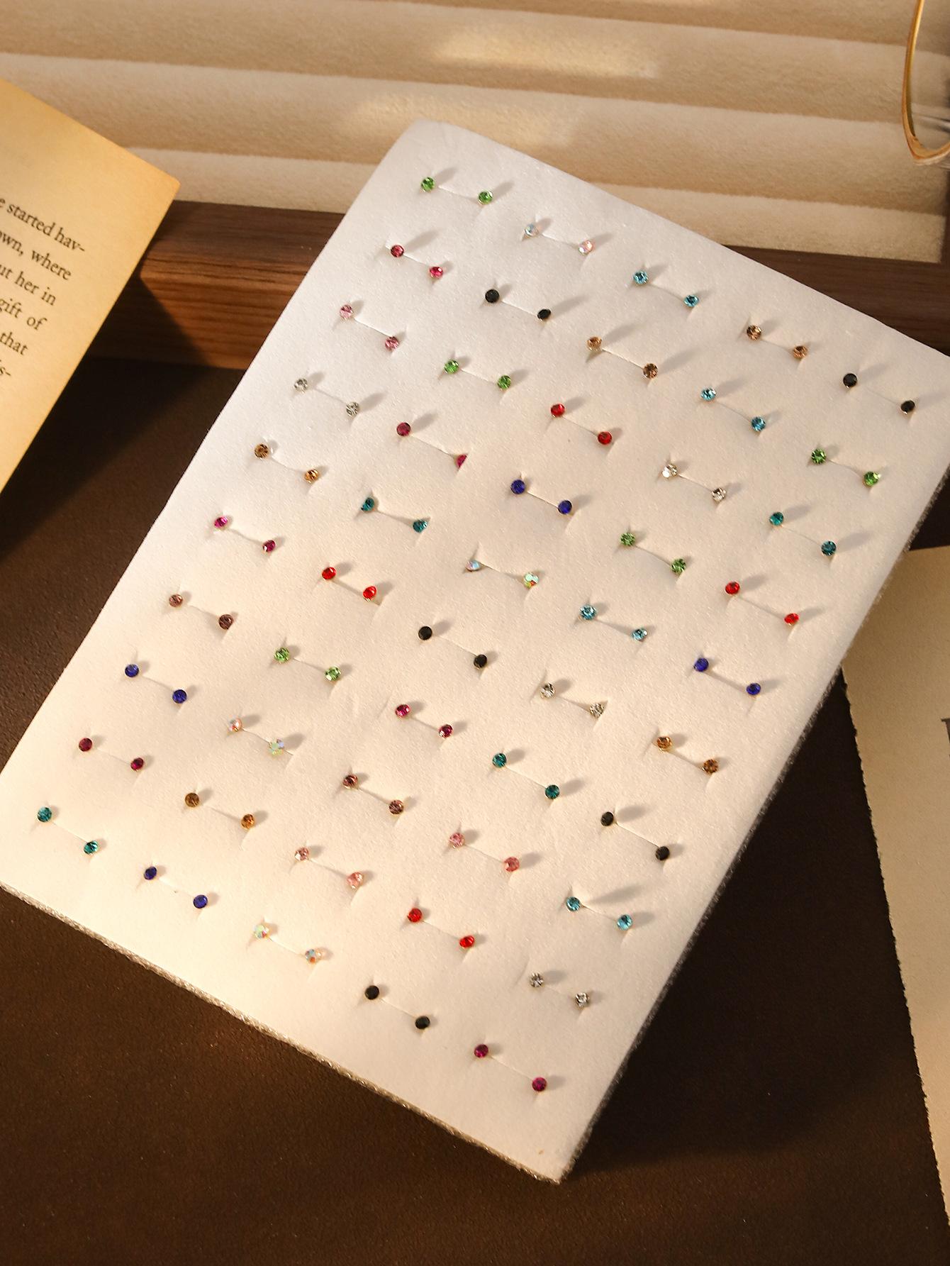 Изысканные Цветные Стразы Модные Разноцветные Серьги-Гвоздики Студенческие Затычки для Ушей Простые Серьги Серьги-Штырьки 50 Пар Смешанные