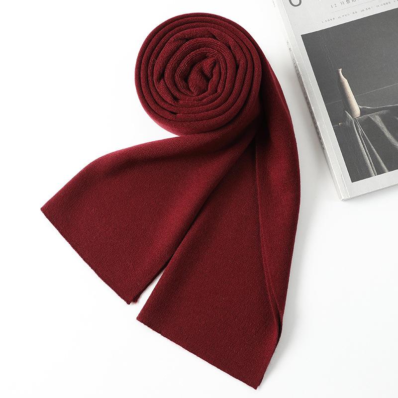 

Новый мужской шерстяной шарф, универсальный для осени и зимы, утолщенный вязаный однотонный, разнообразный по темпераменту простой кашемировый шарф Above 175cm бордовый