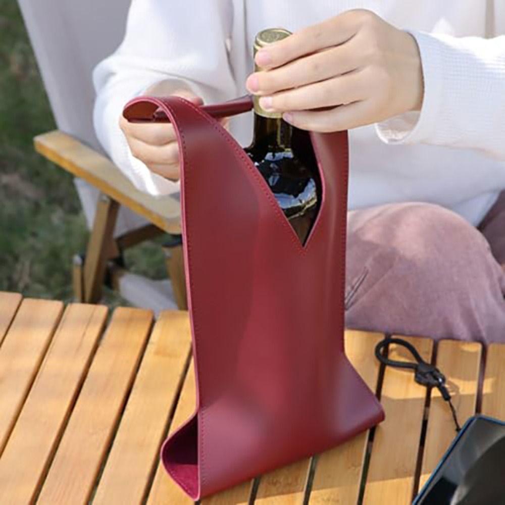 Elegant Wine Bottle Tote PU Leather Wine Bottle Carrier Portable Red Wine Bag Holiday