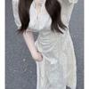 French Elegant Lace Puff Sleeve Summer Midi Dress - Women's Court Style, Waist-Cinching, Slimming Tea Party Attire