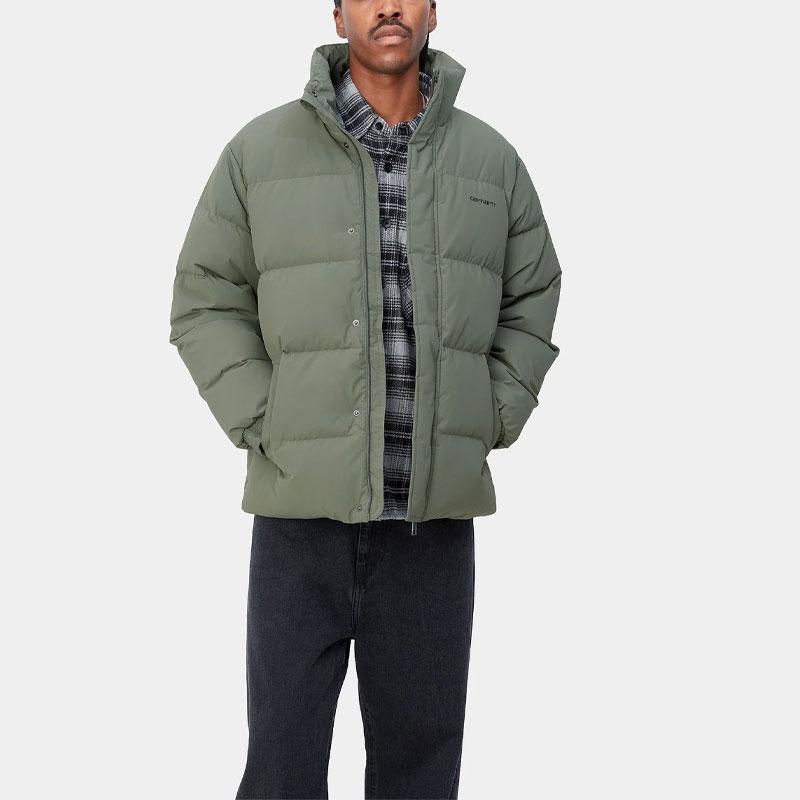 Carhartt WIP Solid Color Zip Stand Collar Drop Shoulder Cotton Jacket Men jackets Green I029450-0FY
