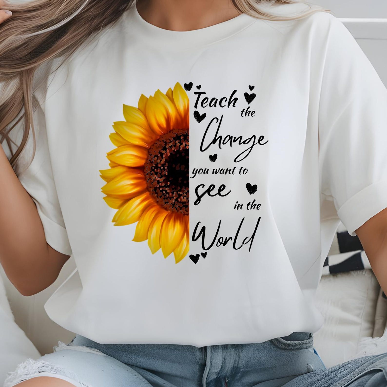 Teach The Change T-Shirt, Sunflower Shirt, Gift For Teacher, Educator Tee 2XL