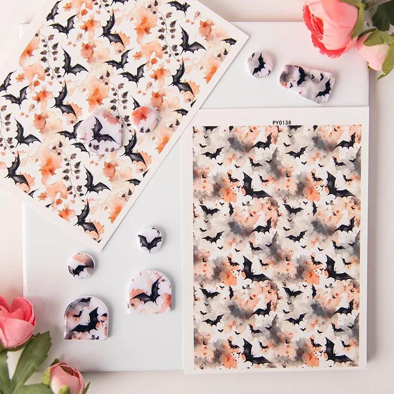 Halloween Náušnice z měkké keramiky Papír pro vodní transfer Netopýr Strašidelný dům Hlina Vodorozpustná Jednorázová samolepka Nástroj pro výrobu šperků