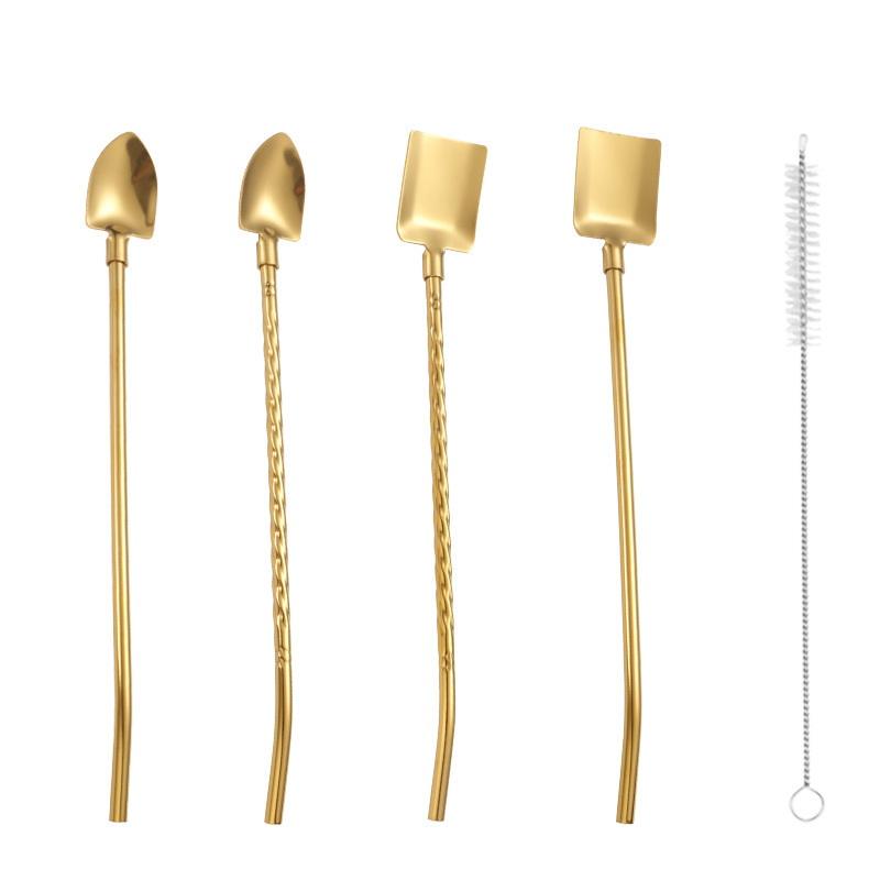 Creative 304 Stainless Steel Watermelon Scraper Spoon Spiced Straw for Beverages And Coffee Stirring Kitchen Utensil